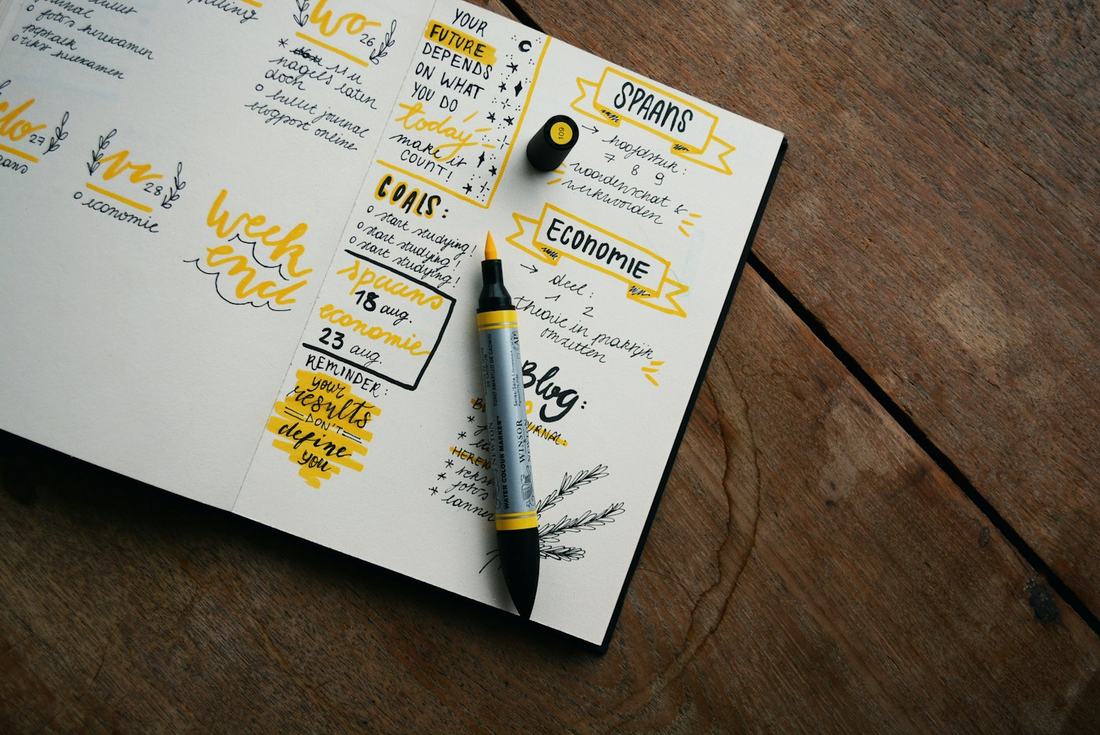 Handgeschreven plan met markeerstift
